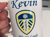Leeds United F.C. Personalised Mug. Unique Customised Present. White Ceramic Cup with Club Badge, Name & Marching On Together