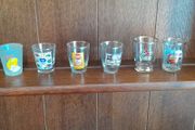 A lot of 6 shot glasses all different
