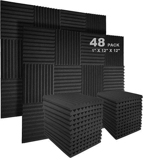 48 Pack Acoustic Foam Panels, 2.5 X 30 X 30cm/1" X 12" X 12" Studio Soundproofing Wedges Fire Resistant Sound Proof Padding Acoustic Treatment Foam (FREE POSTAGE)