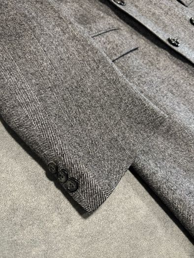 Men's Gray Double-Breasted Herringbone Coat