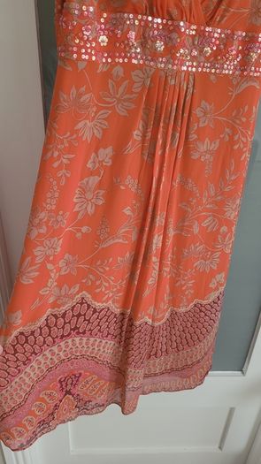 MONSOON coral silk dress Sz 16