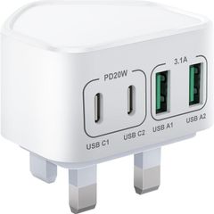 40W USB C Plug Fast Charge, UK 4-Port Multi USB Charger Plug Fast Charging Head for iPhone 17 16 15 14 13 12 11 Pro Max SE XS XR Plus, iPad, Samsung Galaxy,Dual USBC Power Adaptor Type C Wall Head