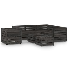 8 Piece Garden Lounge Set Grey Impregnated Pinewood