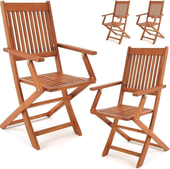 Set of 4 Garden Chair Sydney Acacia Wood Foldable Folding Chair High Back Garden Folding Chair