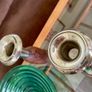 Vintage Tall Pair of Silver Metal and Wooden Candlestick Holders Image 8