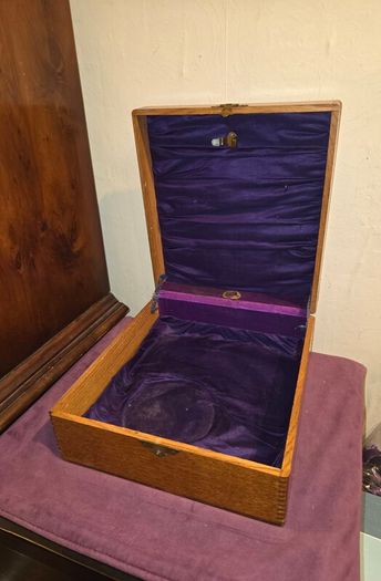 Antique Oak Church Box with Brass Cross