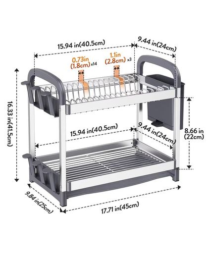 Brand New 2-Tier Dish Drainer with Utensil & Cup Holders Drip Tray