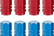 NEW SALE | 8 Pcs Aluminum Tire Valve Stem Caps Metal Car Dust Caps for Car Tyres Universal Tyre Valve Caps Car Caps with Gasket for Motorbike, Trucks, Bike, Electric Scooter, SUV, Baby Buggies (red, blue)