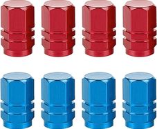 NEW SALE | 8 Pcs Aluminum Tire Valve Stem Caps Metal Car Dust Caps for Car Tyres Universal Tyre Valve Caps Car Caps with Gasket for Motorbike, Trucks, Bike, Electric Scooter, SUV, Baby Buggies (red, blue)
