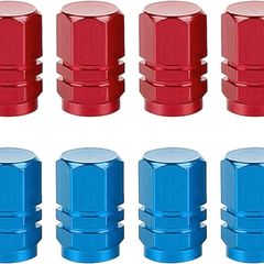 NEW SALE | 8 Pcs Aluminum Tire Valve Stem Caps Metal Car Dust Caps for Car Tyres Universal Tyre Valve Caps Car Caps with Gasket for Motorbike, Trucks, Bike, Electric Scooter, SUV, Baby Buggies (red, blue)