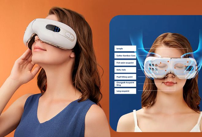 Eye Massager with Cooling Heat, Rechargeable Eye Massager with Smart Vibration Compress, Relieves Tension Improves Sleep