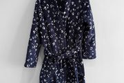 Pre Owned Day Dreams Navy Animal Print Fleece Dressing Gown