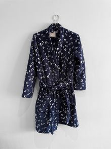 Pre Owned Day Dreams Navy Animal Print Fleece Dressing Gown