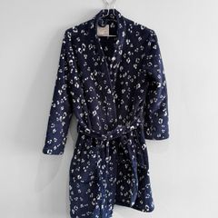 Pre Owned Day Dreams Navy Animal Print Fleece Dressing Gown