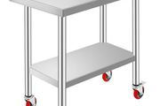 Stainless Steel Work Table 30 x 18 x 34 Inch, 700 LBS Load Capacity with 4 Wheels, 3 Adjustable Height Levels, Heavy Duty Food Prep Worktable