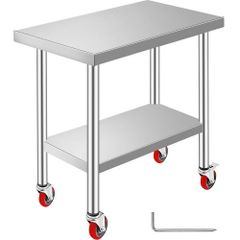 Stainless Steel Work Table 30 x 18 x 34 Inch, 700 LBS Load Capacity with 4 Wheels, 3 Adjustable Height Levels, Heavy Duty Food Prep Worktable