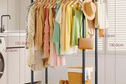 Clothes Rail - Double-Rod Rustproof Clothes Rack with Anti-Slip Stoppers, Shoes Shelf and Hooks, Multifunctional Hanging Rack for Laundry, Entryway, Bedroom, Shop, 73 x 42 x 150 cm, Black