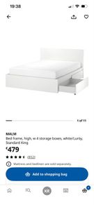 IKEA MALM King Size Bed Frame with 4 Storage Drawers ,Mattress , Like New