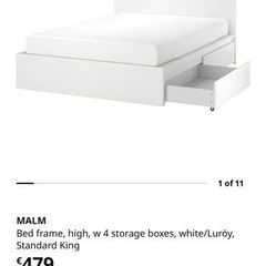IKEA MALM King Size Bed Frame with 4 Storage Drawers ,Mattress , Like New