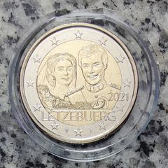 Luxembourg 2 Euro Base Metals Uncirculated Coin 2021 - 40th Wedding Anniversary of Grand Duke Henri and Grand Duchess Maria Teresa (Relief) - 2 Euro Commemorative Coin