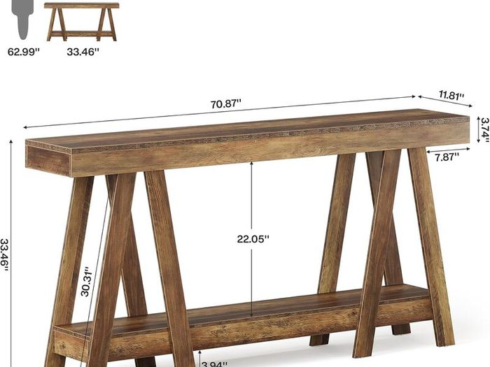 140 cm Rustic Farmhouse Console Table with Lower Storage Shelf, Light Oak Brown Hallway & Entryway Table