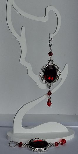 Gothic Ornate Filigree Deep Red Garnet Tassel Earrings
