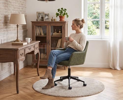 Office Chair PU Leather 360 Rotatable Height Adjustable Green