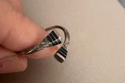 Vintage Sterling Silver Adjustable Ring Black Inlay Design