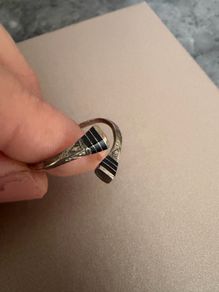 Vintage Sterling Silver Adjustable Ring Black Inlay Design