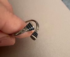 Vintage Sterling Silver Adjustable Ring Black Inlay Design