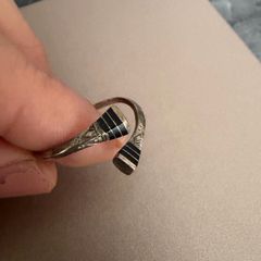 Vintage Sterling Silver Adjustable Ring Black Inlay Design
