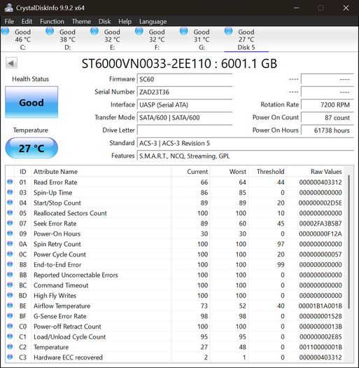 Seagate IronWolf 6TB NAS Hard Drive 3.5" SATA HDD 5400RPM x3