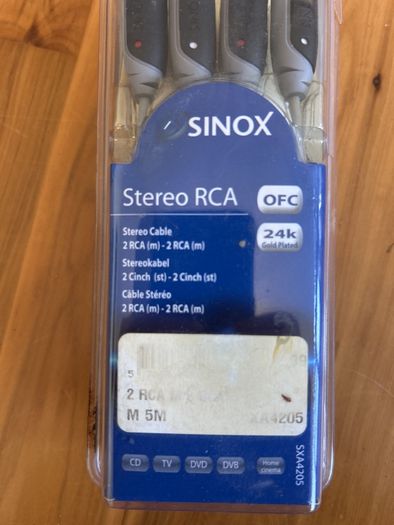 Sinox 5.0m Stereo 2 RCA to 2 RCA Gold Plated