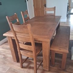 Dining table, chairs and bench