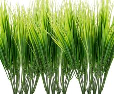 12 Bundles Artificial Plants Grass Plastic Greenery Shrub Bushes Plastic Wheat Grass for Indoor Outdoor Home Garden Decoration