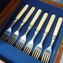 Antique Walker and Hall Silver Plate Fish Knives and Forks. Set of 6 in Fitted Wooden Box Image 10