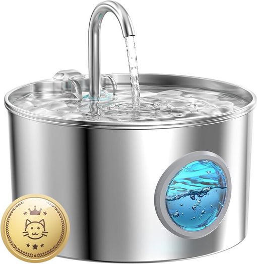 Cat Water Fountain for Drinking: Stainless Steel Cat Fountain - 2.2L Water Fountain Cat Bowl - Pet Water Fountain - Cat Drinking Fountain - Visible Water Level Cat Water Dispensers