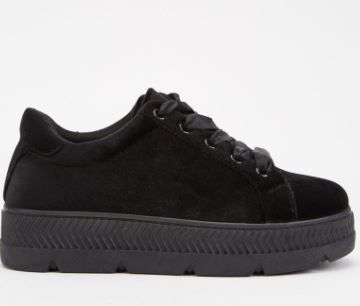 Velveteen Ribbon Lace Up Trainers - black