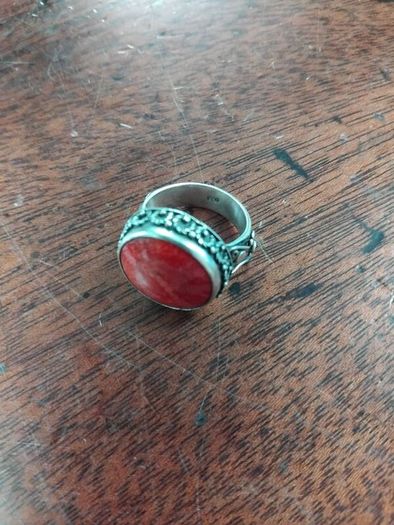 925 Silver and Red Coral Ring