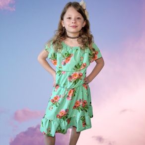Green Off-the-Shoulder Dress for Girls