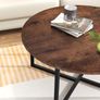 Round Coffee Table Tea Table End Table Sofa Table for Living Room with Metal Legs, Black+Brown oak Image 4