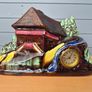 Magnificent Antique Walter Clock, Barbotine Earthenware, House/Chalet/Landscape Shape Image 2