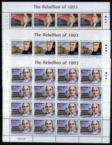 2003 Ireland Centenary of 1803 Rebellion Commemorative Stamp Sheetlet Plate 1A1A1A1A  Mint Never Hinged (MNH)