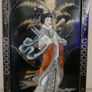 Vintage large Japanese Mother of Pearl Wall Panel / Black Lacquer Geisha Warrior & Floral ORIENTAL WALL ART Image 3