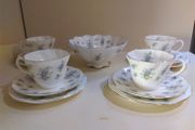 13 piece Tea Set, 4 Tea Trio and Fruit / Sweet Bowl, Queens "Forget-me-Not"