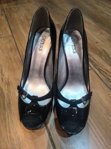 GUESS Black Patent Peep Toe Heels