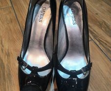 GUESS Black Patent Peep Toe Heels
