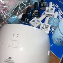 gel nail kit: lamp + builder coats + 3 colours