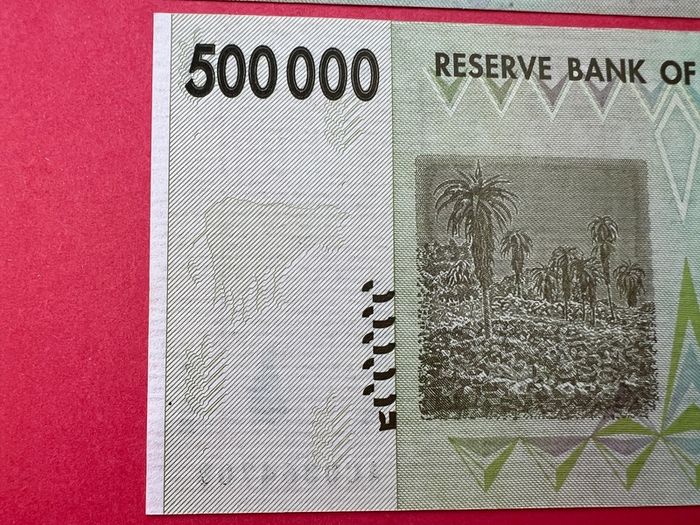 Zimbabwe  500 Thousand  Dollars .VERIFIED  UNDER UV LIGHT  2008 Pick  76b  Horizontal Lined Paper Scarce ( Uncirculated )