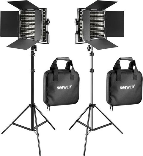 NEEWER 660 LED Video Light Panel Set of 2 with Tripod: (2) Bi-Colour CRI96+ Photo with Bar Door, (2) 75 Inch Stand for Photography Studio Continuous Film